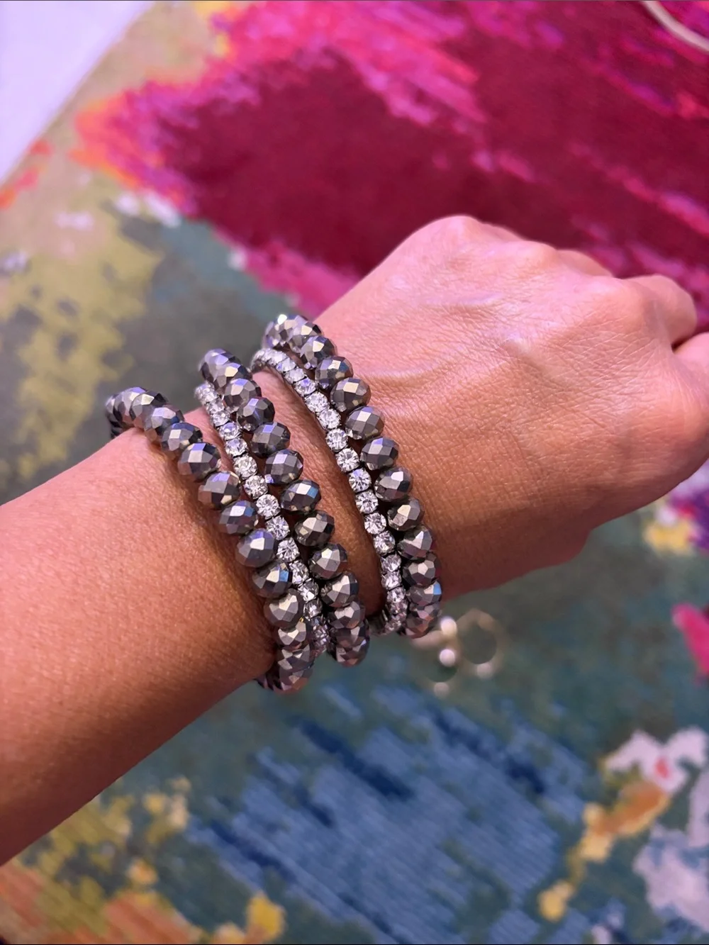 Faceted Hematite Beaded Stretch Bracelet Set - Women Jewelry
